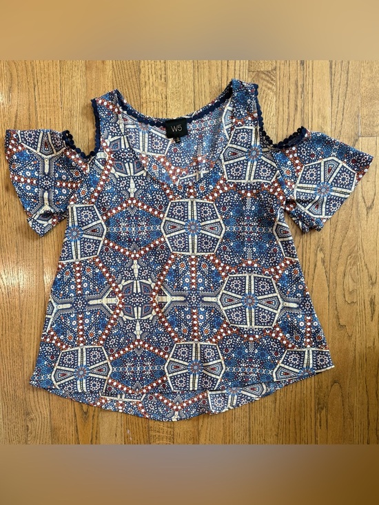 W5 Tops - W5 Blue Boho Cold Shoulder Flutter Sleeve Blouse Women’s Medium